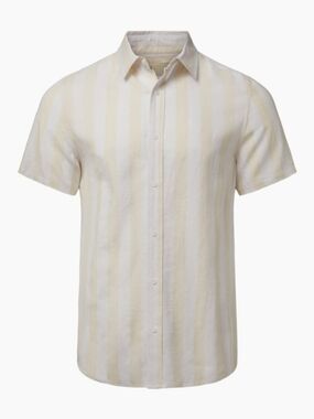 Onia Linen Short-Sleeve Button-Down in Cream and White Stripe
